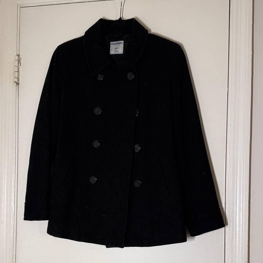 Old Navy Black Double-Breasted Peacoat with Notch Collar